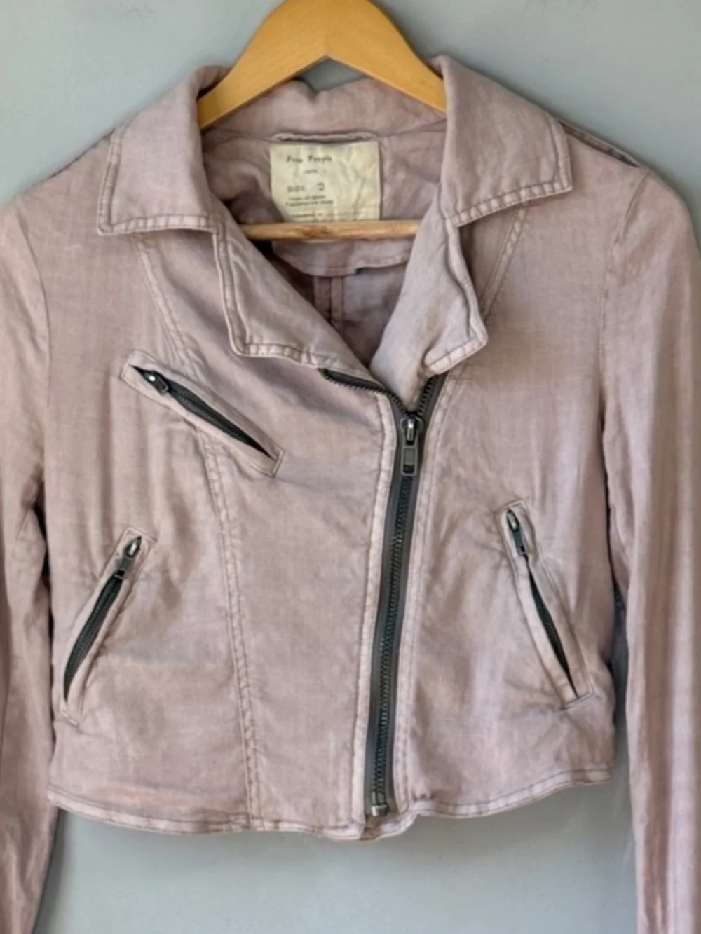 Free People Slub Linen Blend Cropped Moto Zip Up Jacket - Picture 2 of 8